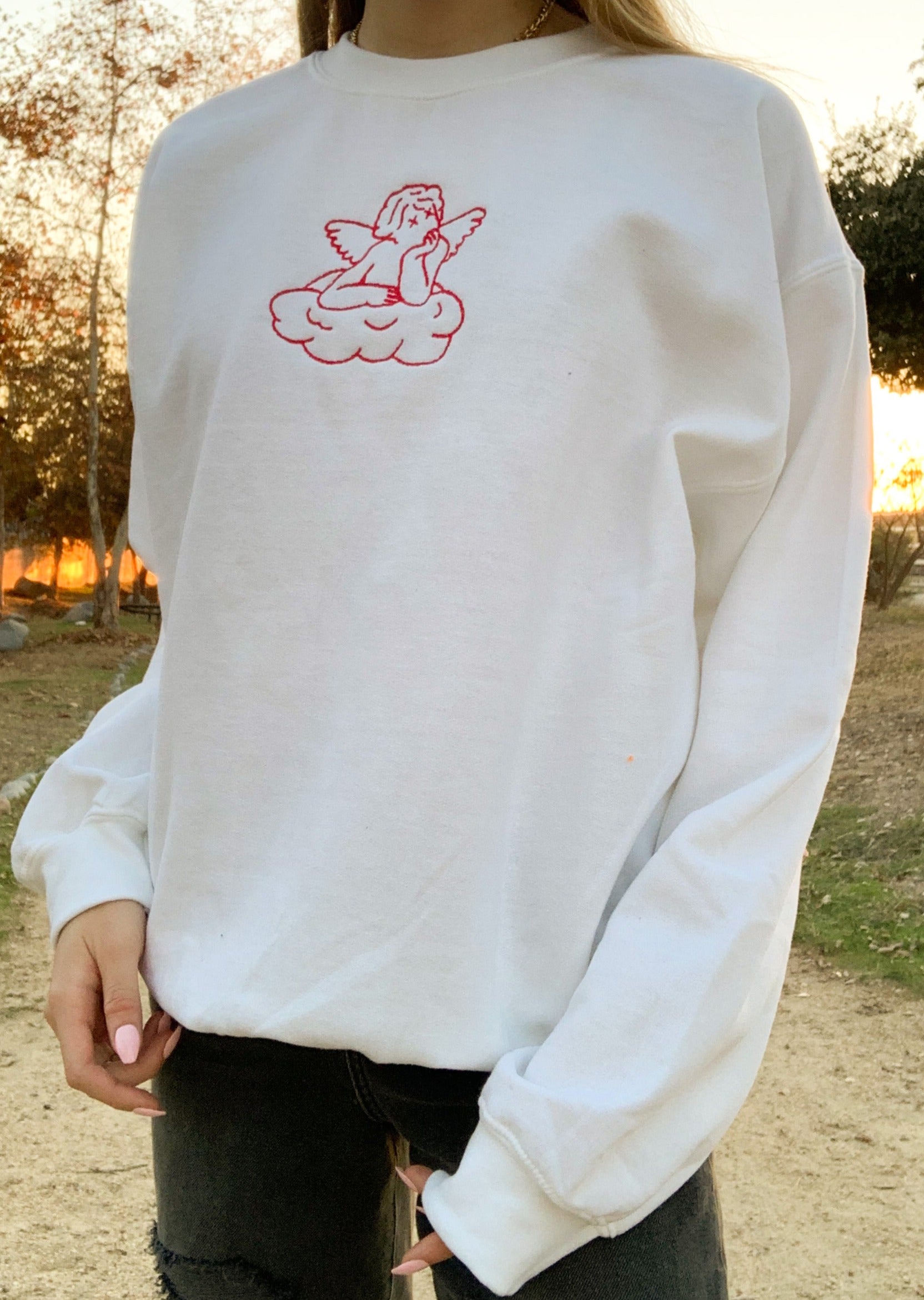 White hotsell embroidered sweatshirt