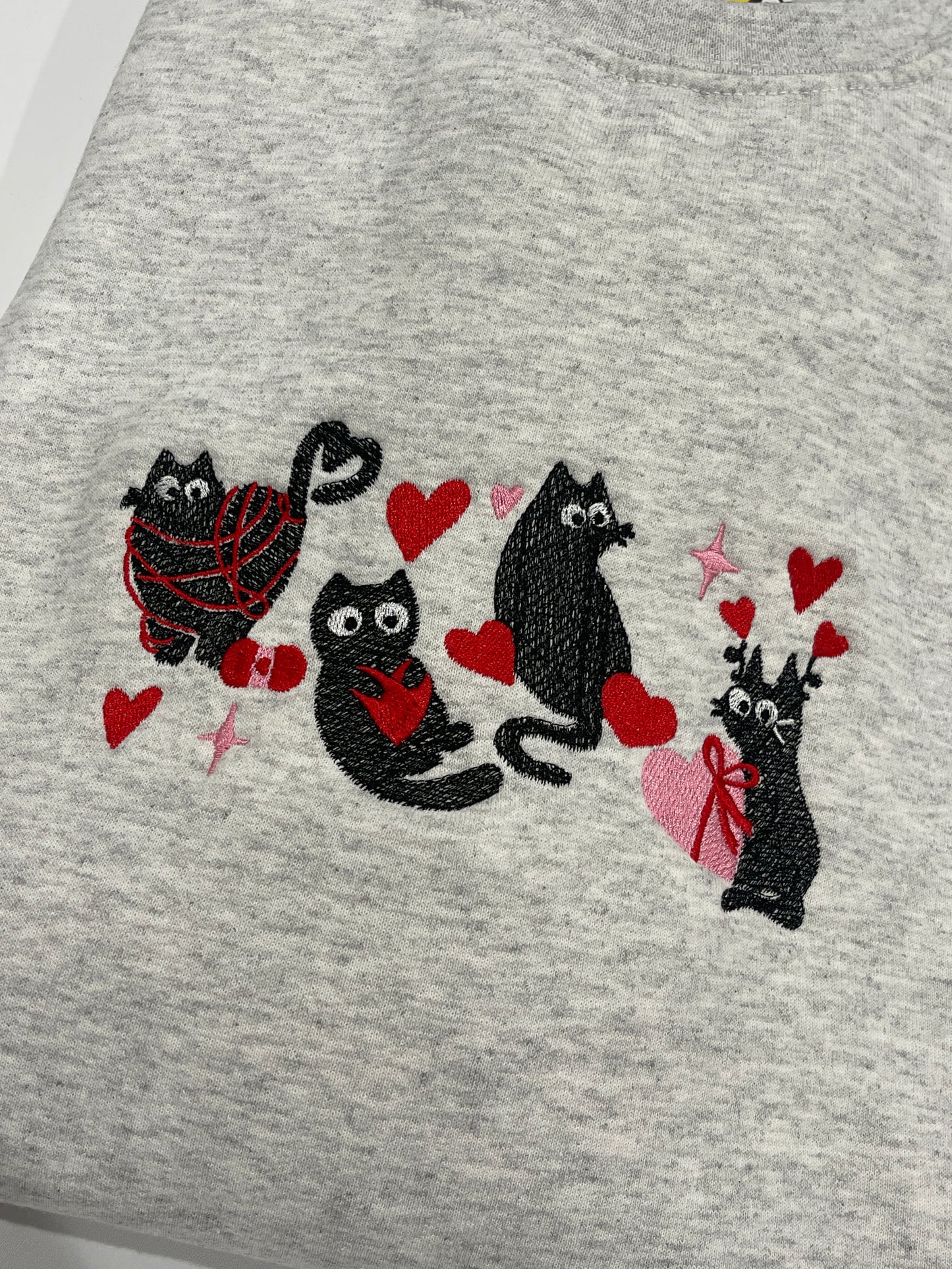 Valentines Heart Cats with Yarn Embroidery