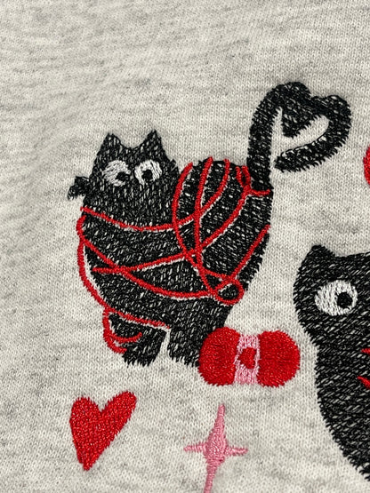 Valentines Heart Cats with Yarn Embroidery