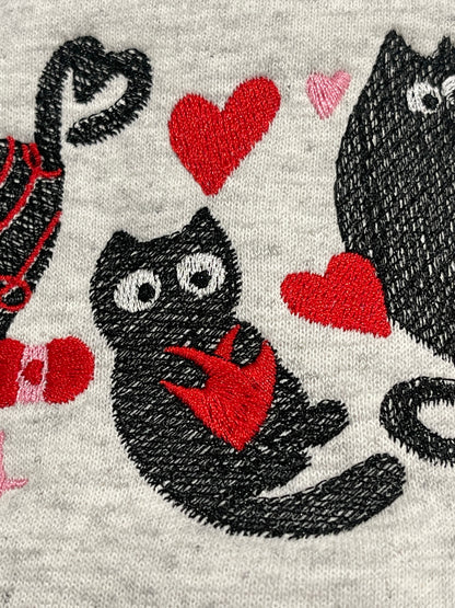 Valentines Heart Cats with Yarn Embroidery