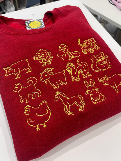 Lunar New Year 12 Chinese Zodiac Animal Sweatshirt Hoodie Custom Embroidery