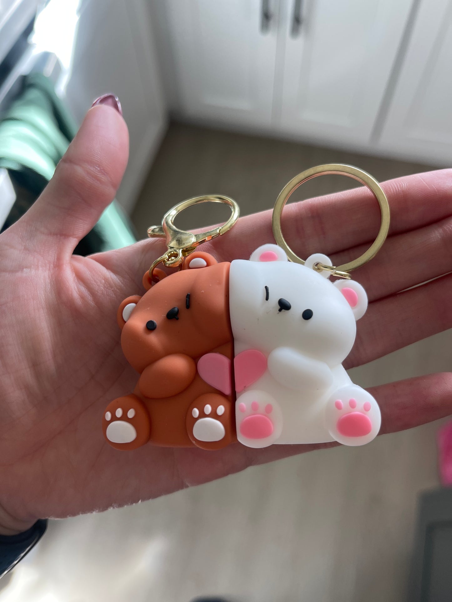 Magnetic White Dog and Golden Retriever Brown Bear and White Bear Matching Keychains