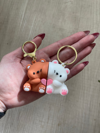 Magnetic White Dog and Golden Retriever Brown Bear and White Bear Matching Keychains