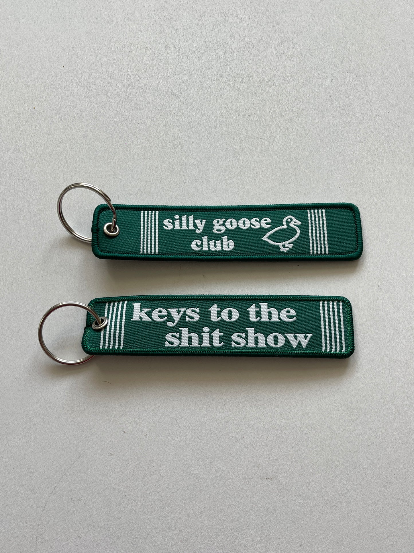 Keys to the Show and Silly Goose Club Fabric Keychain