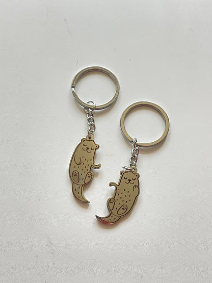 Otters Holding Hands Stainless Steel Matching Keychain Set