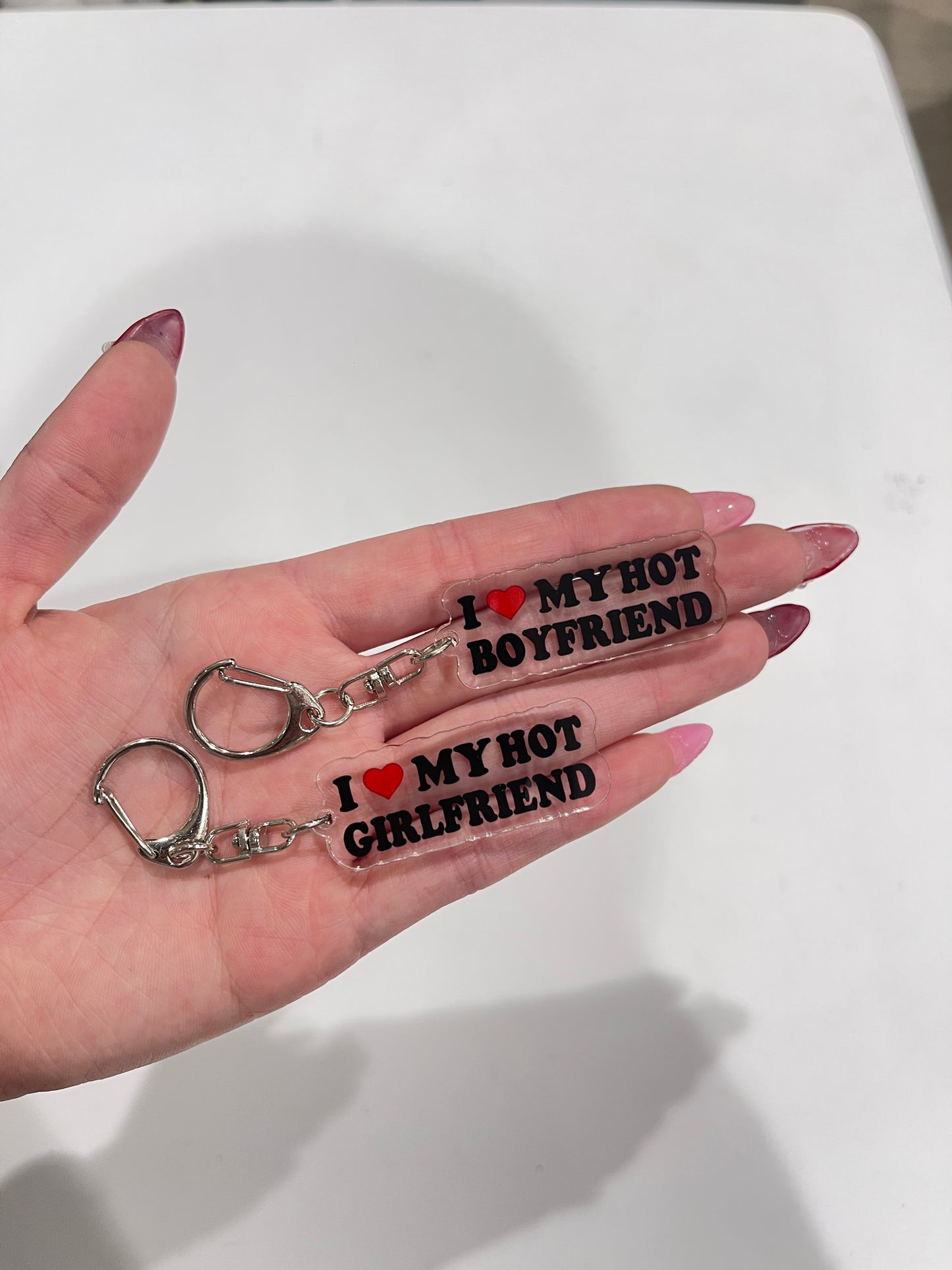 I Love My Hot Boyfriend Girlfriend Matching Acrylic Keychains