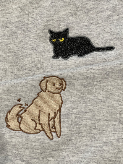 Black Cat and Golden Retriever Duo Embroidered Matching Set