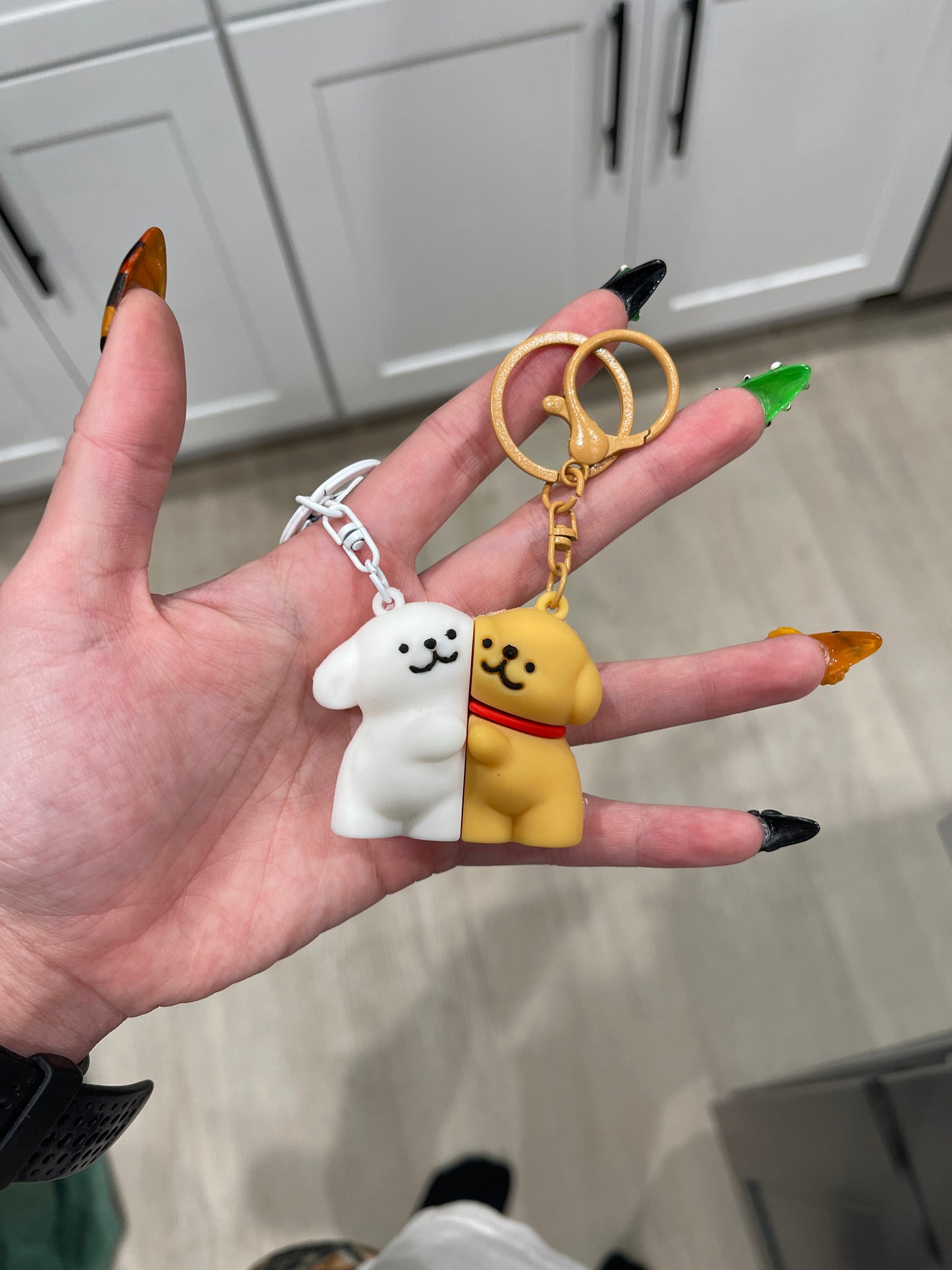 Magnetic White Dog and Golden Retriever Matching Keychains