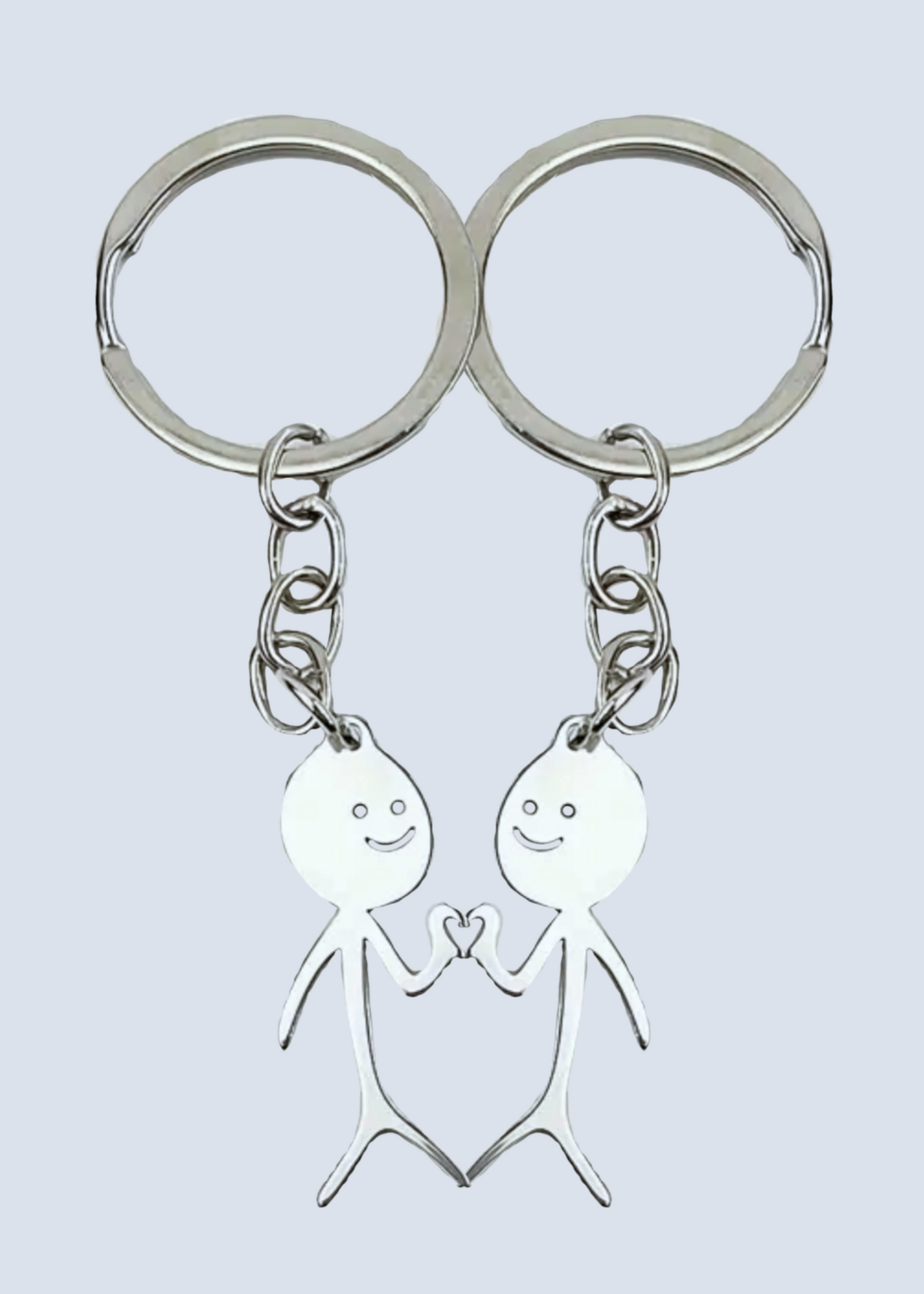 Matching Finger Heart Hands Stick Figure Silver Keychains