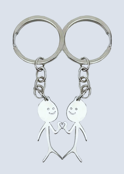 Matching Finger Heart Hands Stick Figure Silver Keychains