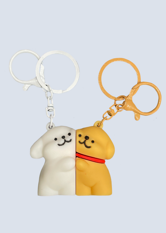 Magnetic White Dog and Golden Retriever Matching Keychains