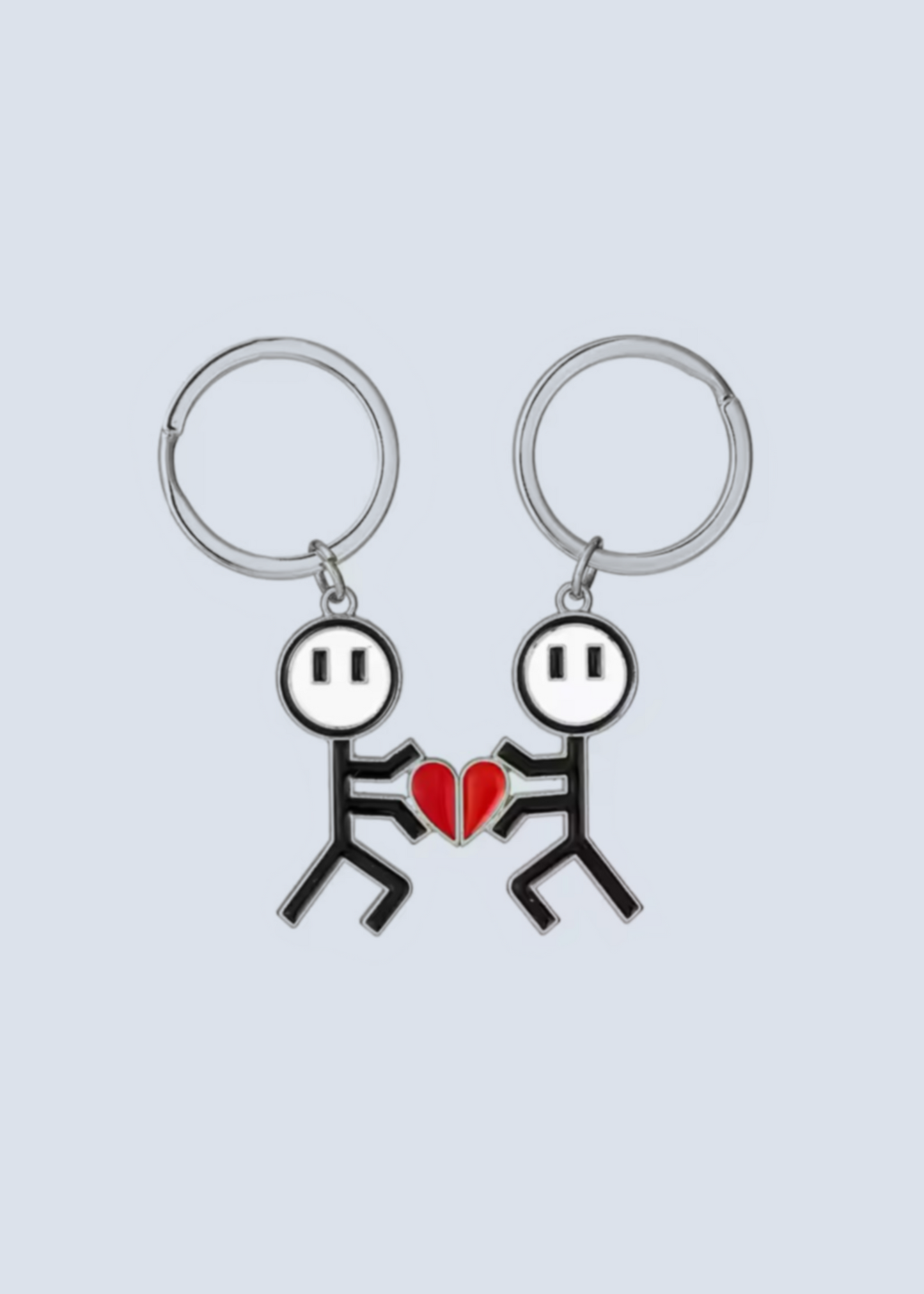 Magnetic Stick Figure Pixel Heart Matching Gold and Silver Keychains