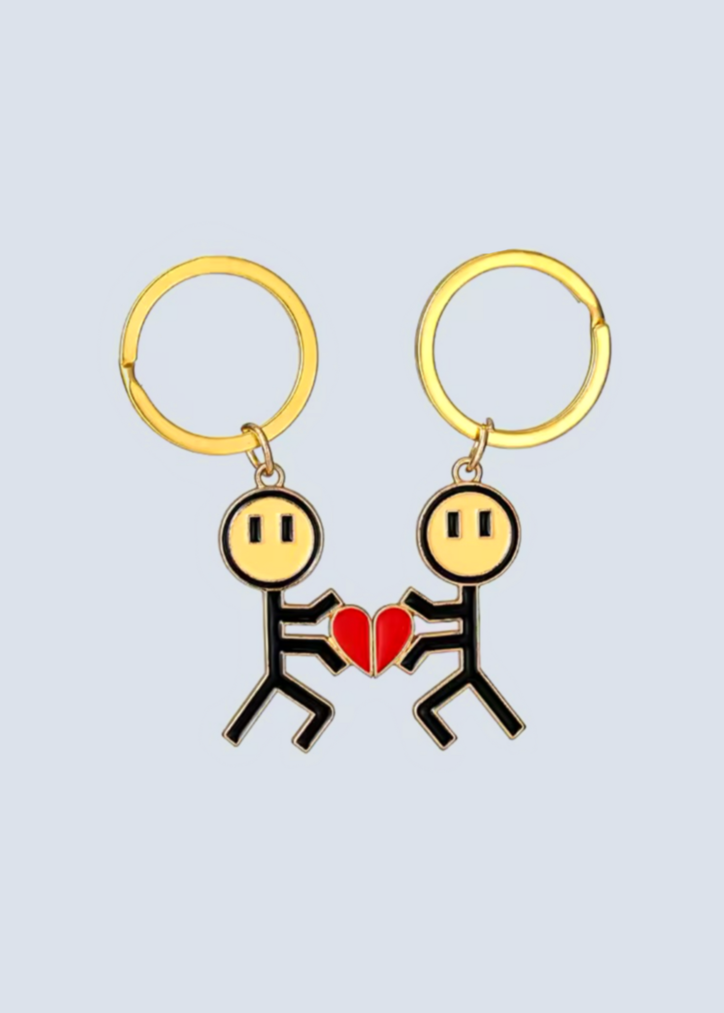 Magnetic Stick Figure Pixel Heart Matching Gold and Silver Keychains