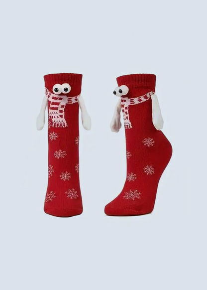 Matching Magnetic Hand Holding Christmas Socks