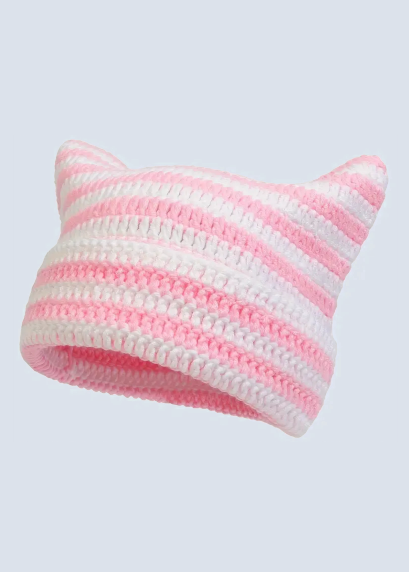 Crochet Cat Ear Striped Beanie Hat