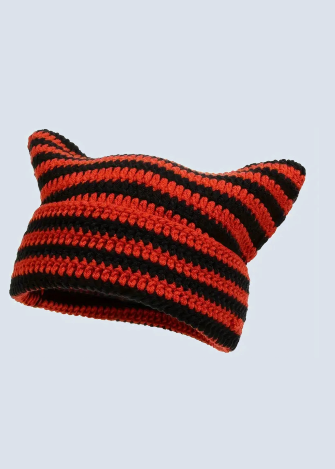 Crochet Cat Ear Striped Beanie Hat