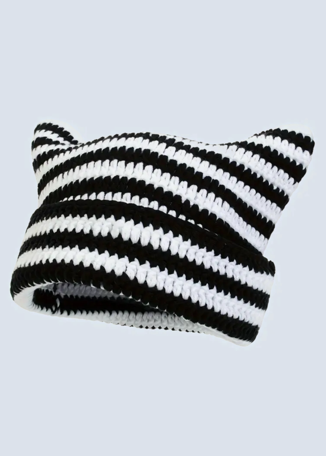 Crochet Cat Ear Striped Beanie Hat