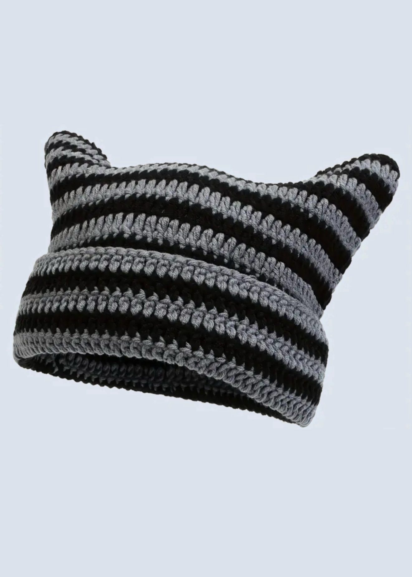 Crochet Cat Ear Striped Beanie Hat