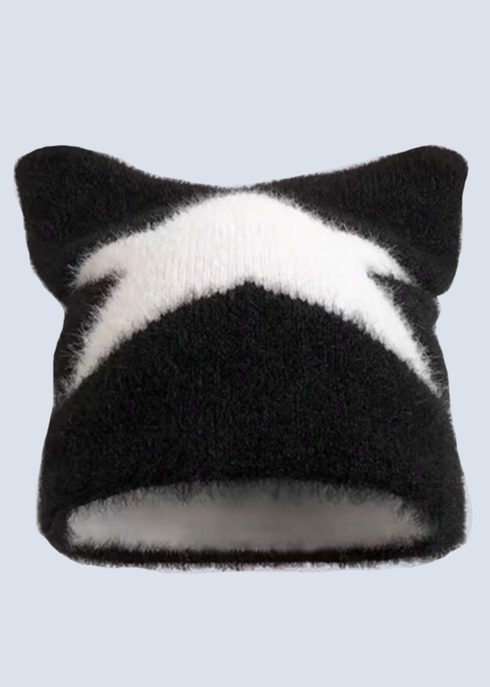 Fuzzy Star Y2k Cat Ear Striped Beanie Hat