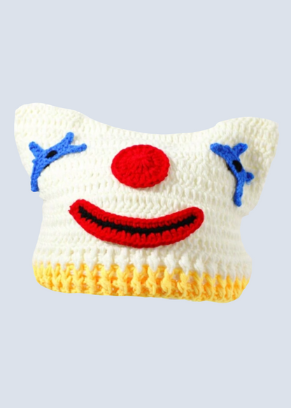 Crochet Clown Cat Ear Striped Beanie Hat