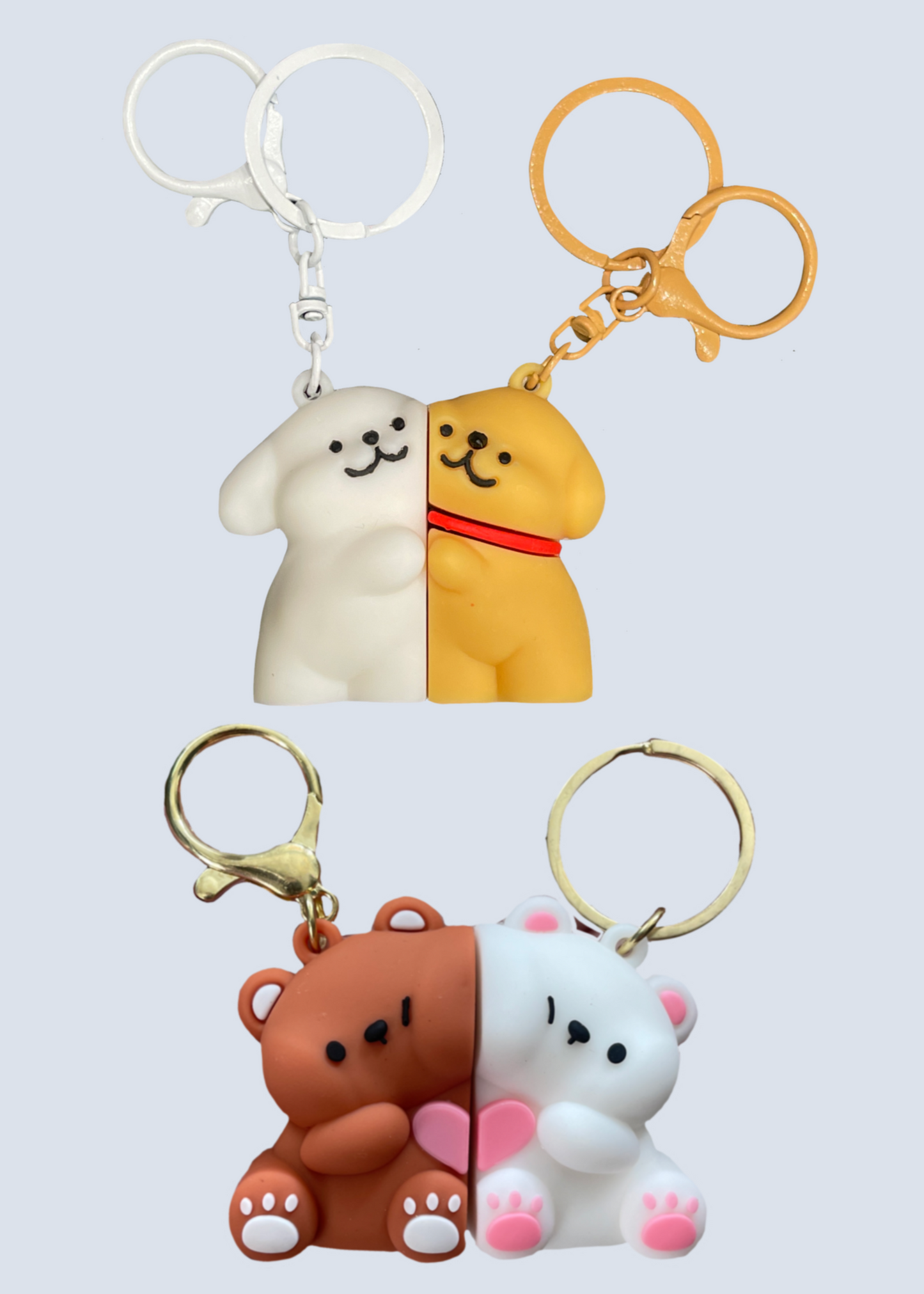 Magnetic White Dog and Golden Retriever Brown Bear and White Bear Matching Keychains